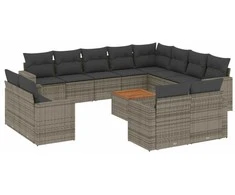 Sofa Sodo komplektas su pagalvėlėmis, 13 dalių, pilkas, poliratanas