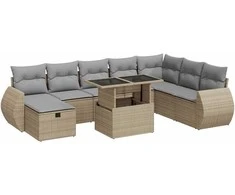 Lauko baldų komplektas Sodo komplektas su pagalvėlėmis, 9 dalių, smėlio, poliratanas