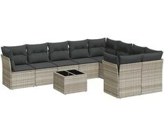 Sofa Sodo komplektas su pagalvėlėmis, 10 dalių, pilkas, poliratanas