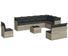 Sofa Sodo komplektas su pagalvėlėmis, 11 dalių, pilkas, poliratanas