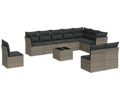 Sofa Sodo komplektas su pagalvėlėmis, 11 dalių, pilkas, poliratanas