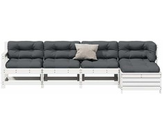 Lauko baldų komplektas Sodo komplektas su pagalvėlėmis, 5 dalių, baltas, pušis
