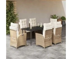 Lauko baldų komplektas Sodo komplektas su pagalvėlėmis, 7 dalių, smėlio, poliratanas