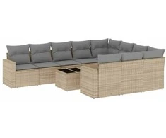 Sofa Sodo komplektas su pagalvėlėmis, 11 dalių, smėlio, poliratanas