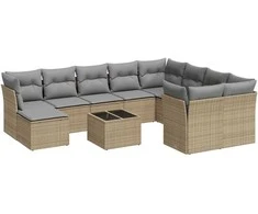 Sofa Sodo komplektas su pagalvėlėmis, 11 dalių, smėlio, poliratanas