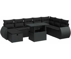 Lauko baldų komplektas Sodo komplektas su pagalvėlėmis, 9 dalių, juodas, poliratanas