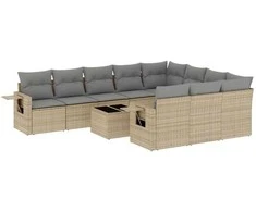 Sofa Sodo komplektas su pagalvėlėmis, 11 dalių, smėlio, poliratanas