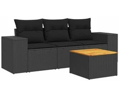 Sofa Sodo komplektas su pagalvėlėmis, 4 dalių, juodas, poliratanas