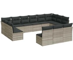 Sofa Sodo komplektas su pagalvėlėmis, 13 dalių, pilkas, poliratanas