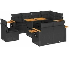 Lauko baldų komplektas Sodo komplektas su pagalvėlėmis, 9 dalių, poliratanas/akacija