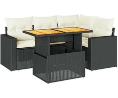 Sofa Sodo komplektas su pagalvėlėmis, 5 dalių, juodas, poliratanas