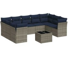 Sofa Sodo komplektas su pagalvėlėmis, 10 dalių, pilkas, poliratanas