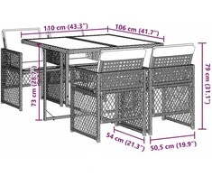 Lauko baldų komplektas Sodo komplektas su pagalvėlėmis, 5 dalių, juodas, poliratanas