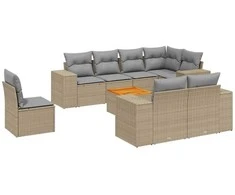 Sofa Sodo komplektas su pagalvėlėmis, 9 dalių, smėlio, poliratanas