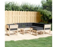 Lauko baldų komplektas Sodo komplektas su pagalvėlėmis, 8 dalių, pušies masyvas