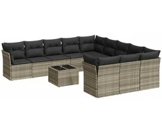 Sofa Sodo komplektas su pagalvėlėmis, 12 dalių, pilkas, poliratanas