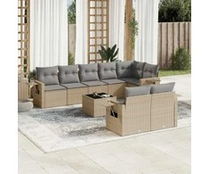 Sofa Sodo komplektas su pagalvėlėmis, 9 dalių, smėlio, poliratanas