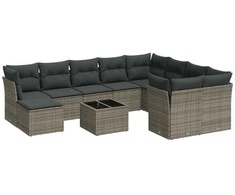 Sofa Sodo komplektas su pagalvėlėmis, 11 dalių, pilkas, poliratanas