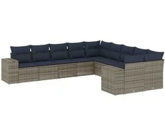 Sofa Sodo komplektas su pagalvėlėmis, 10 dalių, pilkas, poliratanas
