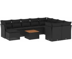 Lauko baldų komplektas Sodo komplektas su pagalvėlėmis, 11 dalių, juodas, poliratanas