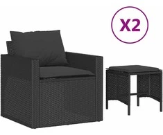 Lauko baldų komplektas Sodo komplektas su pagalvėlėmis, 4 dalių, juodas, poliratanas
