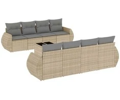 Sofa Sodo komplektas su pagalvėlėmis, 9 dalių, smėlio, poliratanas