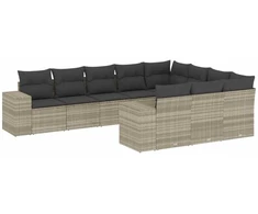 Sofa Sodo komplektas su pagalvėlėmis, 10 dalių, pilkas, poliratanas