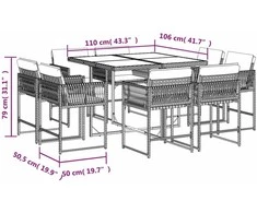Lauko baldų komplektas Sodo komplektas su pagalvėlėmis, 9 dalių, juodas, poliratanas