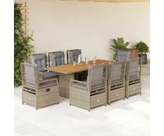 Lauko baldų komplektas Sodo komplektas su pagalvėlėmis, 9 dalių, smėlio, poliratanas