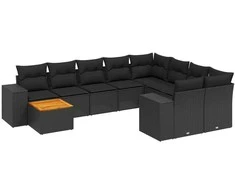 Sofa Sodo komplektas su pagalvėlėmis, 10 dalių, juodas, poliratanas