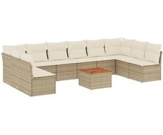 Sofa Sodo komplektas su pagalvėlėmis, 11 dalių, smėlio, poliratanas