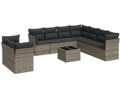 Sofa Sodo komplektas su pagalvėlėmis, 10 dalių, pilkas, poliratanas