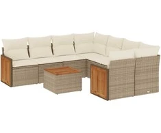 Sofa Sodo komplektas su pagalvėlėmis, 9 dalių, smėlio, poliratanas