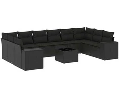 Sofa Sodo komplektas su pagalvėlėmis, 11 dalių, juodas, poliratanas