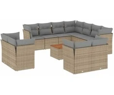 Sofa Sodo komplektas su pagalvėlėmis, 12 dalių, smėlio, poliratanas