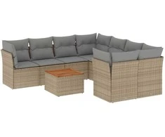 Sofa Sodo komplektas su pagalvėlėmis, 9 dalių, smėlio, poliratanas