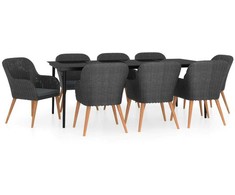 Lauko baldų komplektas Sodo komplektas su pagalvėlėmis, 9 dalių, juodas
