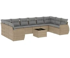 Sofa Sodo komplektas su pagalvėlėmis, 11 dalių, smėlio, poliratanas