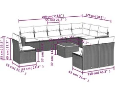 Lauko baldų komplektas Sodo komplektas su pagalvėlėmis, 11 dalių, juodas, poliratanas