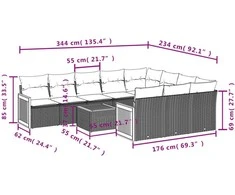 Lauko baldų komplektas Sodo komplektas su pagalvėlėmis, 11 dalių, juodas, poliratanas