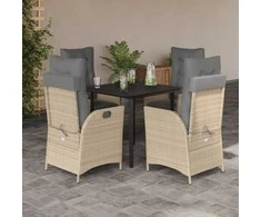 Lauko baldų komplektas Sodo komplektas su pagalvėlėmis, 5 dalių, smėlio, poliratanas