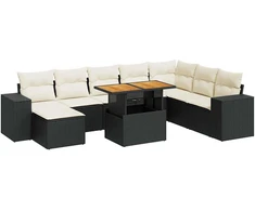 Sofa Sodo komplektas su pagalvėlėmis, 9 dalių, poliratanas/akacija