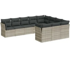 Sofa Sodo komplektas su pagalvėlėmis, 10 dalių, pilkas, poliratanas