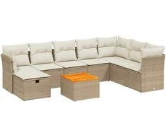 Sofa Sodo komplektas su pagalvėlėmis, 9 dalių, smėlio, poliratanas