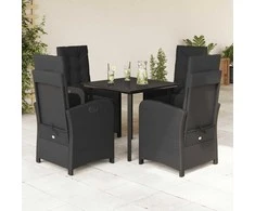Lauko baldų komplektas Sodo komplektas su pagalvėlėmis, 5 dalių, juodas, poliratanas