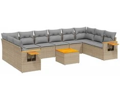 Sofa Sodo komplektas su pagalvėlėmis, 11 dalių, smėlio, poliratanas