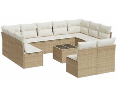 Sofa Sodo komplektas su pagalvėlėmis, 12 dalių, smėlio, poliratanas