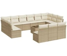 Sofa Sodo komplektas su pagalvėlėmis, 14 dalių, smėlio, poliratanas