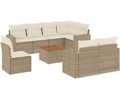 Sofa Sodo komplektas su pagalvėlėmis, 9 dalių, smėlio, poliratanas