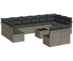 Sofa Sodo komplektas su pagalvėlėmis, 13 dalių, pilkas, poliratanas